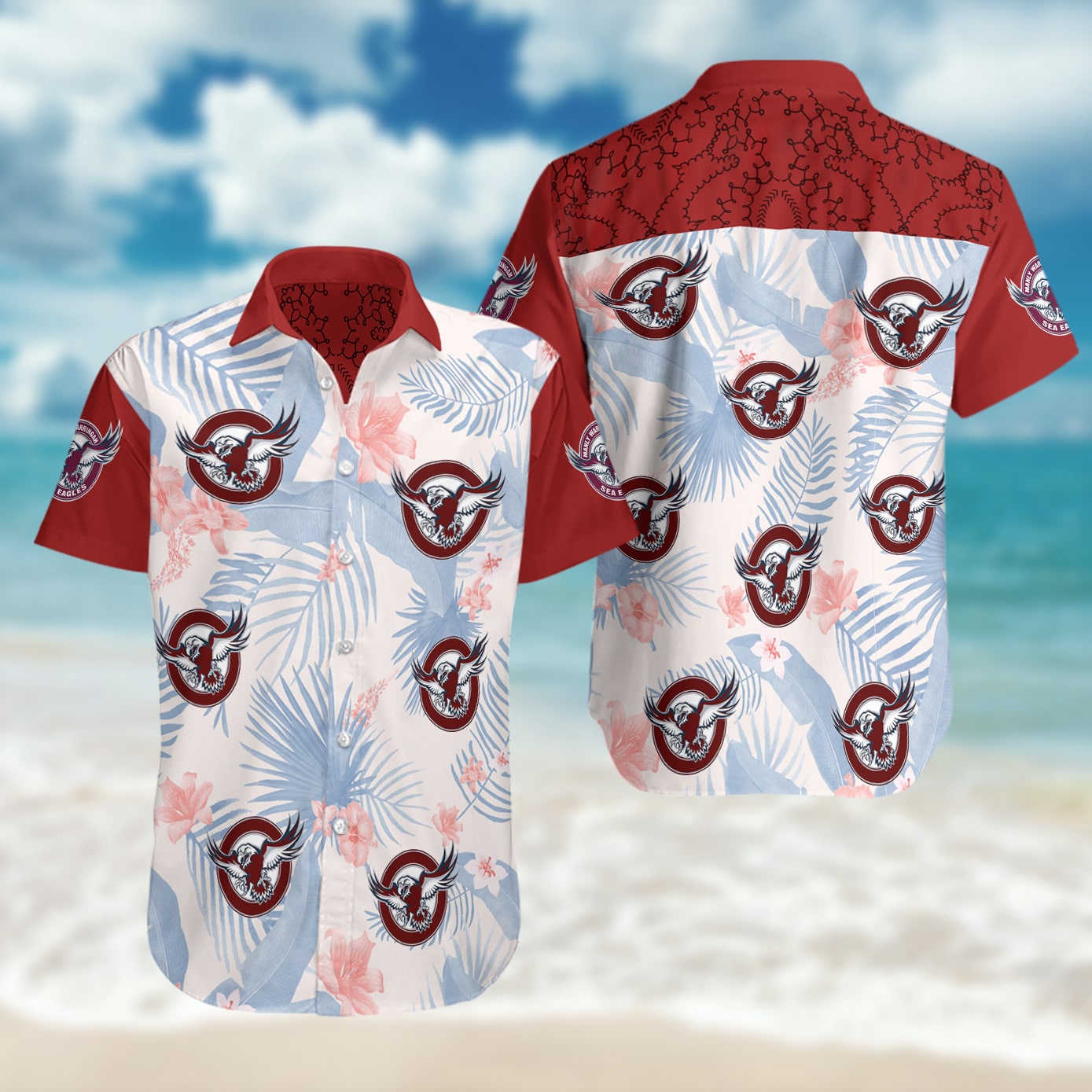 Manly Warringah Sea Eagles Summer Short Sleeve Hawaiian Beach Shirt ...