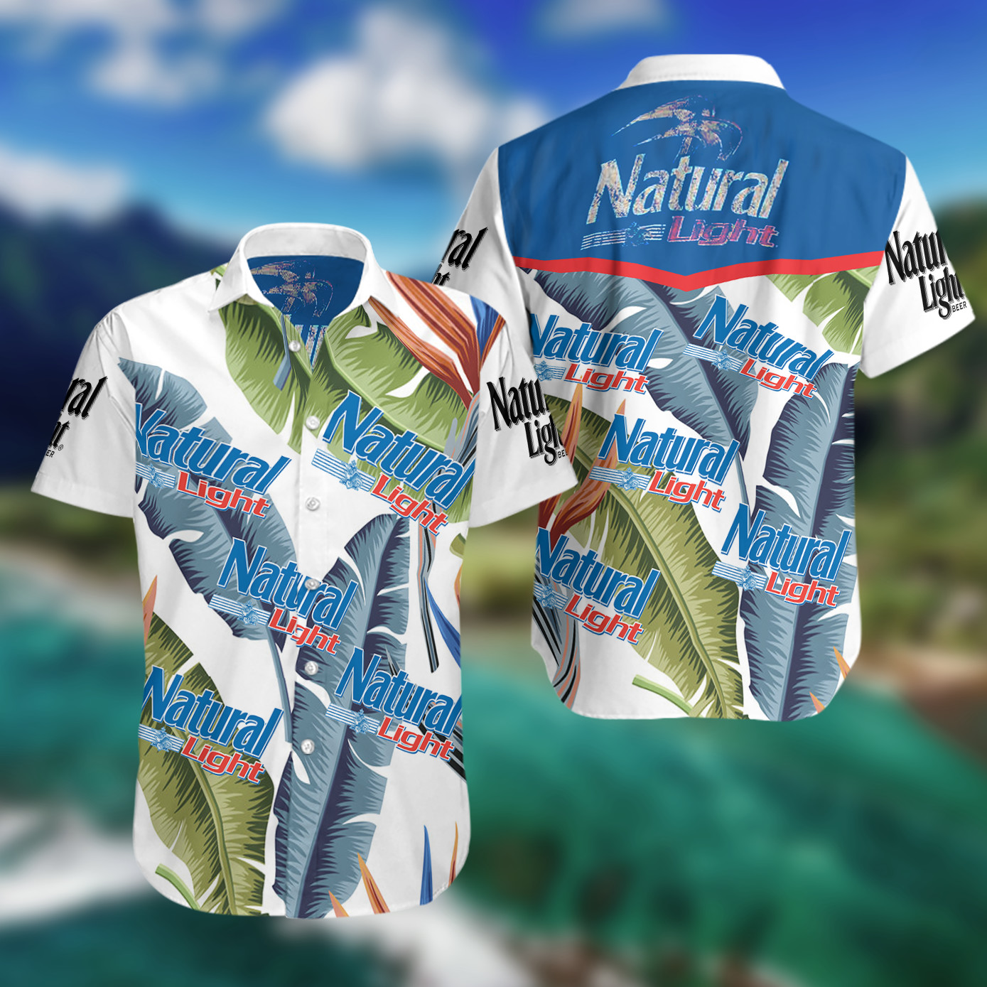 Natural Light Beer Summer Short Sleeve Hawaiian Beach Shirt - Teelooker ...